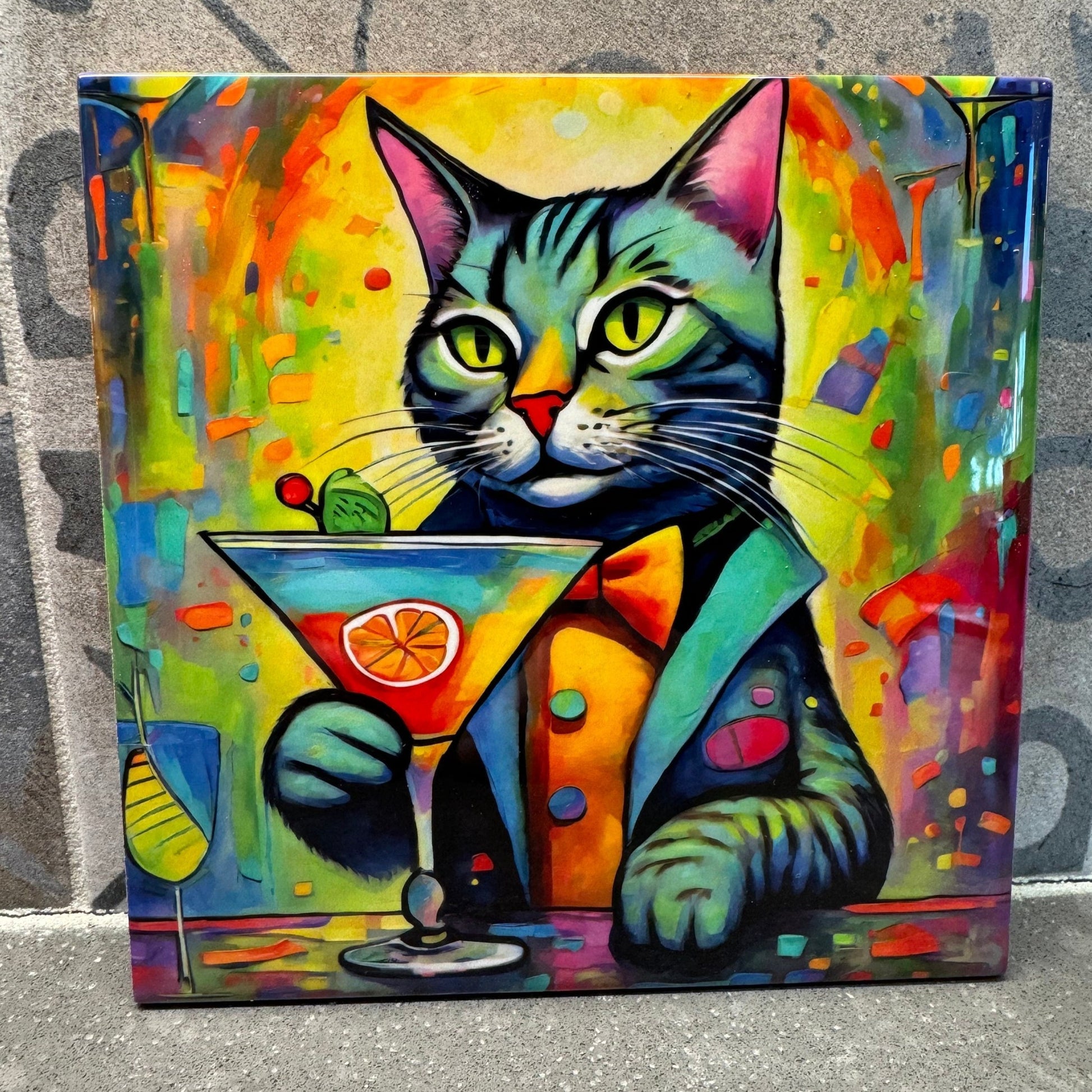 9 Designs! Cats with Cocktails Trivet for Hot Dishes. 6"x6" Hot Plate. Cat Coaster. Cat Decor. Cat Art. Barware and Bar Decor Martini lover.