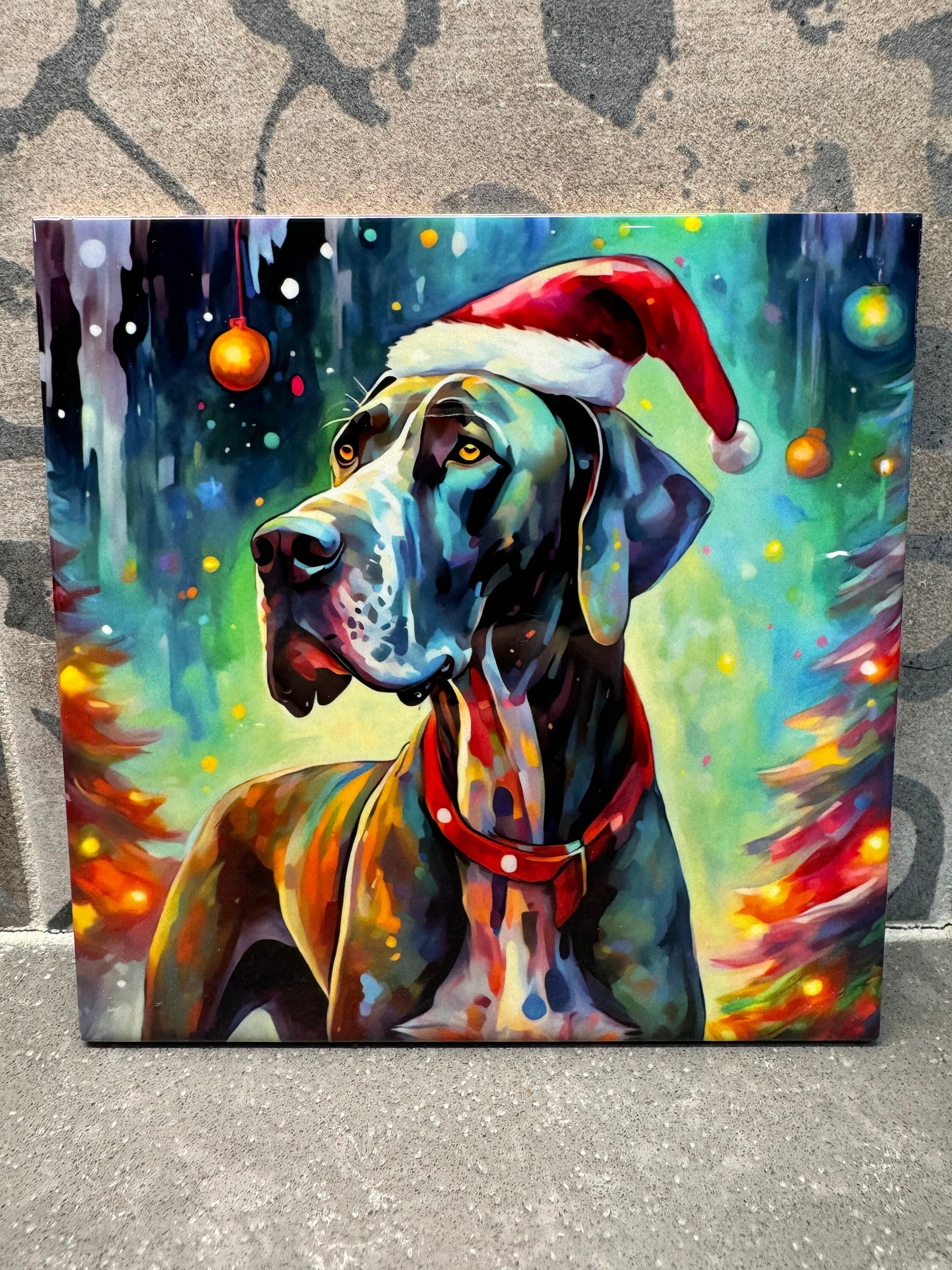 Christmas Great Dane Hot Pot/Dish Trivet. Hot Plate. 6"x6" Trivet. Great Dane Coaster. Great Dane Decor. Great Dane Art.