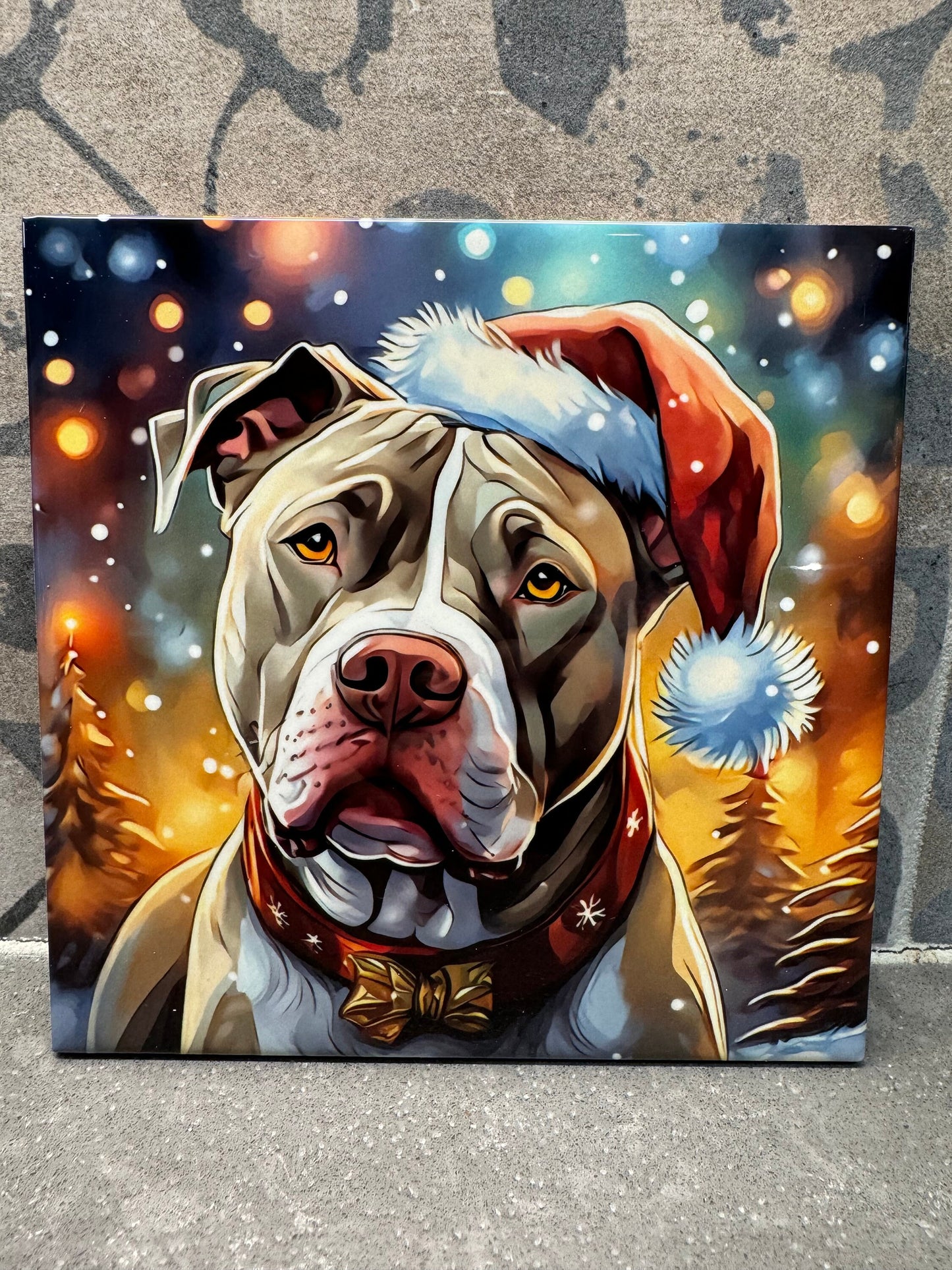 Christmas Boxer Hot Pot/Dish Trivet. Hot Plate. 6"x6" Trivet. Boxer Coaster. Brown Boxer Decor. Boxer Art.