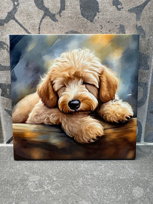 Goldendoodle Hot Pot/Dish Trivet. Goldendoodle Trivet. Hot Plate. 6"x6" Trivet. Goldendoodle Coaster. Goldendoodle Art. Goldendoodle Picture