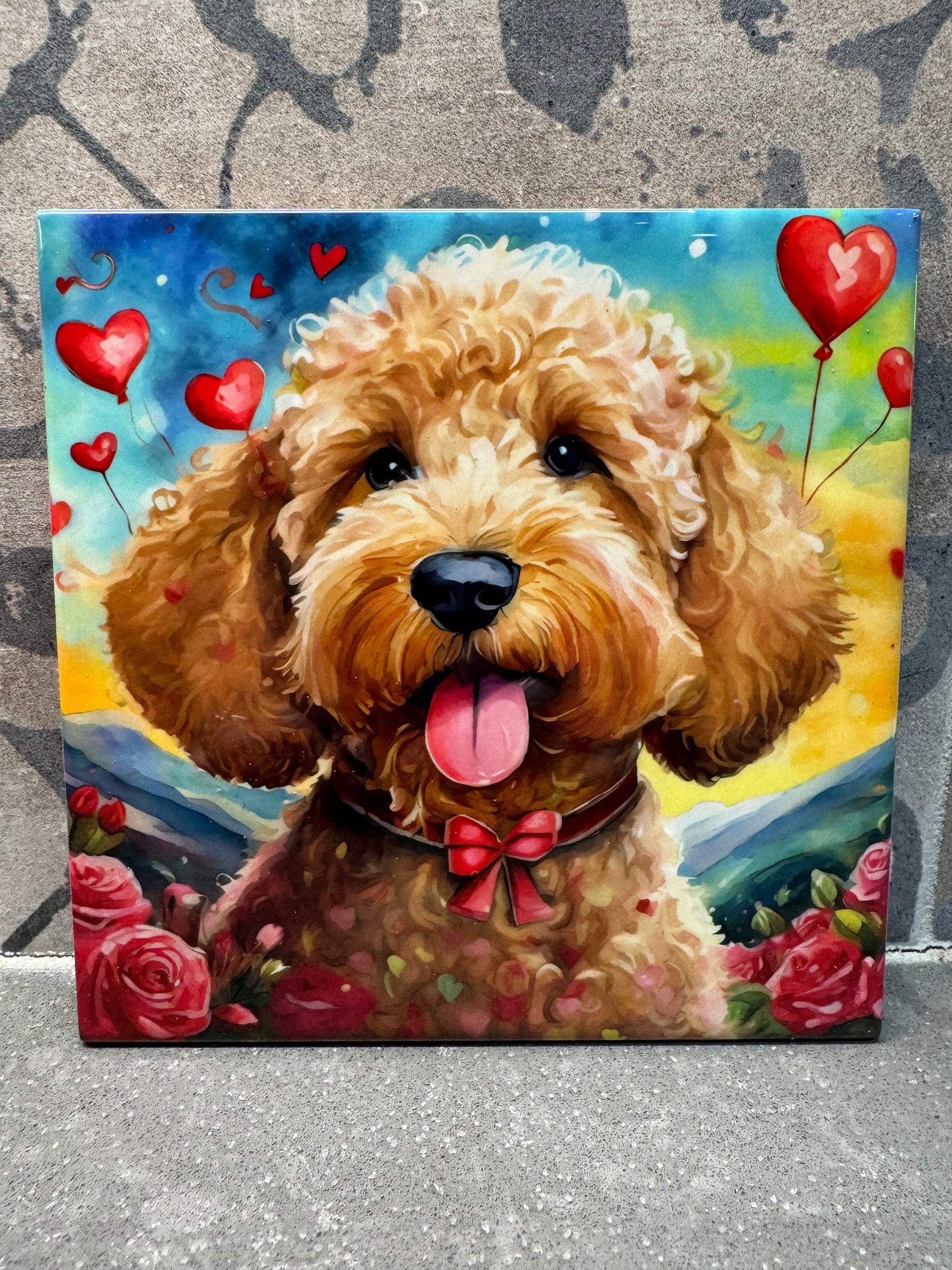 42 Designs! Ceramic Valentine's Day Doodles. Trivets For Hot Dishes. Hot Pads. Coaster. Tile Trivet. Hot Plate. Sheepadoodle. Goldendoodle.