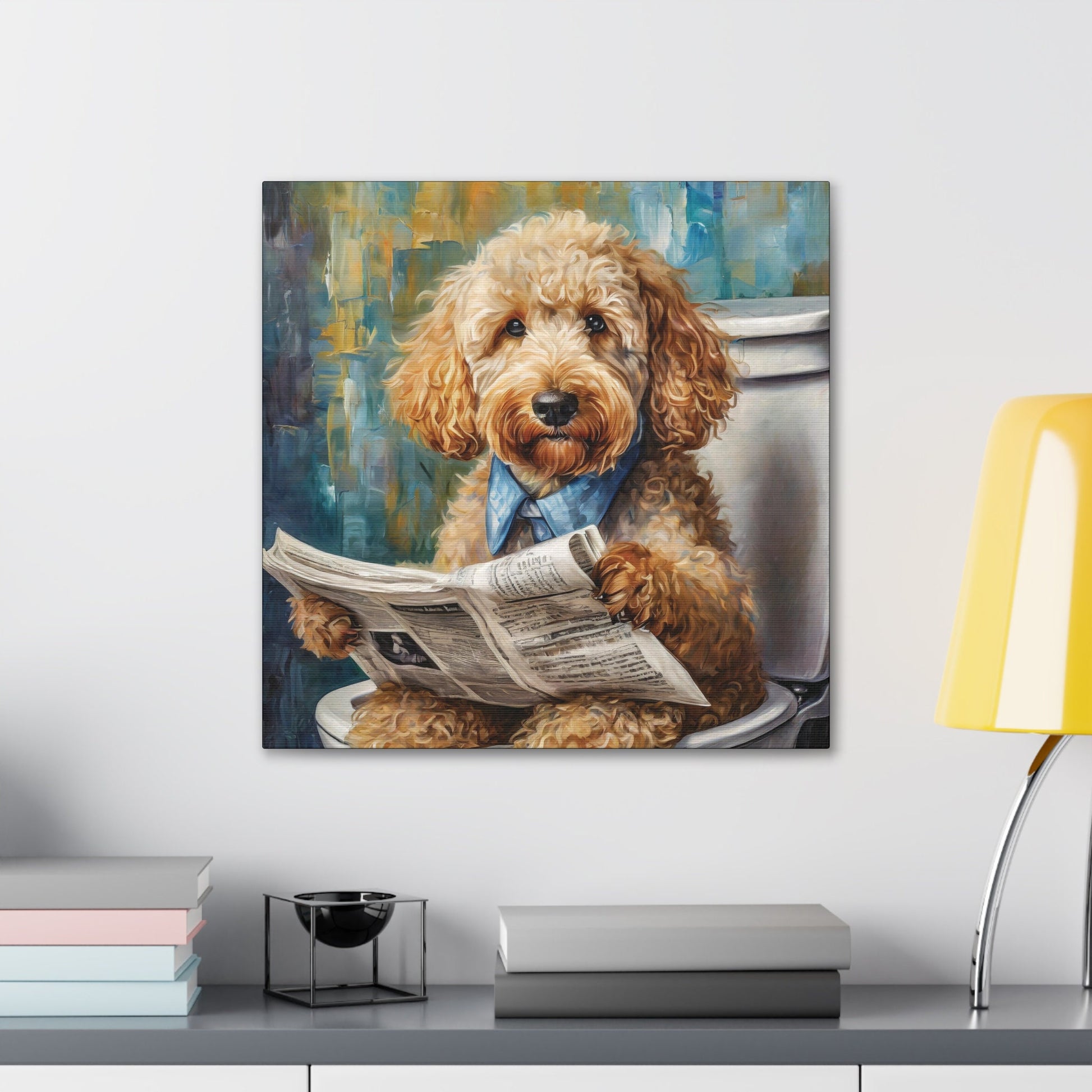 5 Designs! Frameless Canvas Print, Poopin' Doodle, 30x30, 24x24, 20x20, 16x16, Bathroom Picture, Bathroom Art, Gift for Dog Lovers, Dog Art