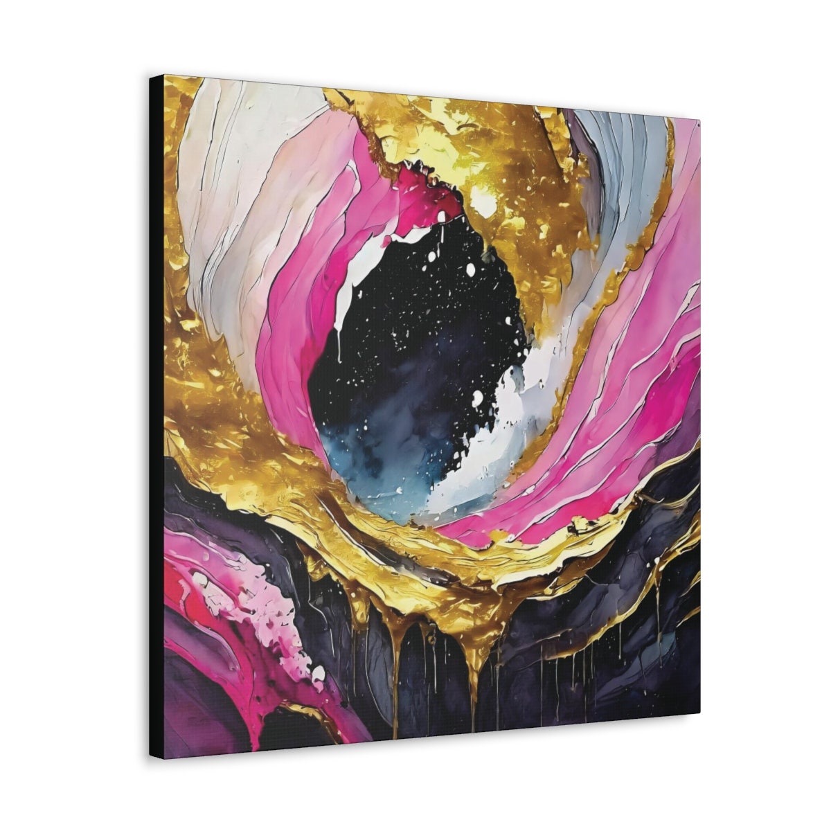 Canvas Print Wall Art Hot Pink and Gold Abstract Art, 30x30, 24x24, 20x20, 16x16, Gift for Art Lovers, Abstract Print Home Decor, Canvas Art