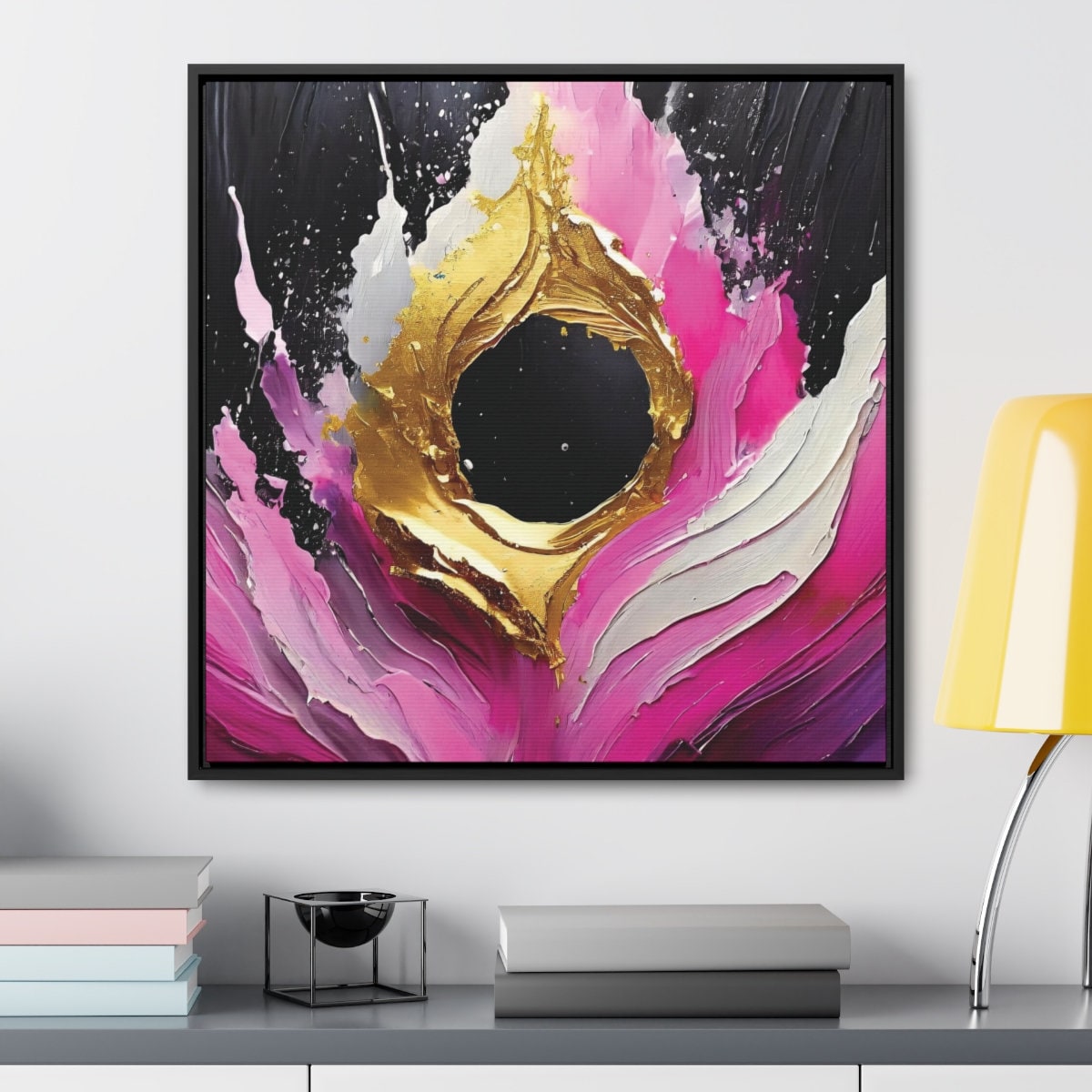 Canvas Print Wall Art Hot Pink and Gold Abstract Art, 30x30, 24x24, 20x20, 16x16, Gift for Art Lovers, Abstract Print Home Decor, Canvas Art