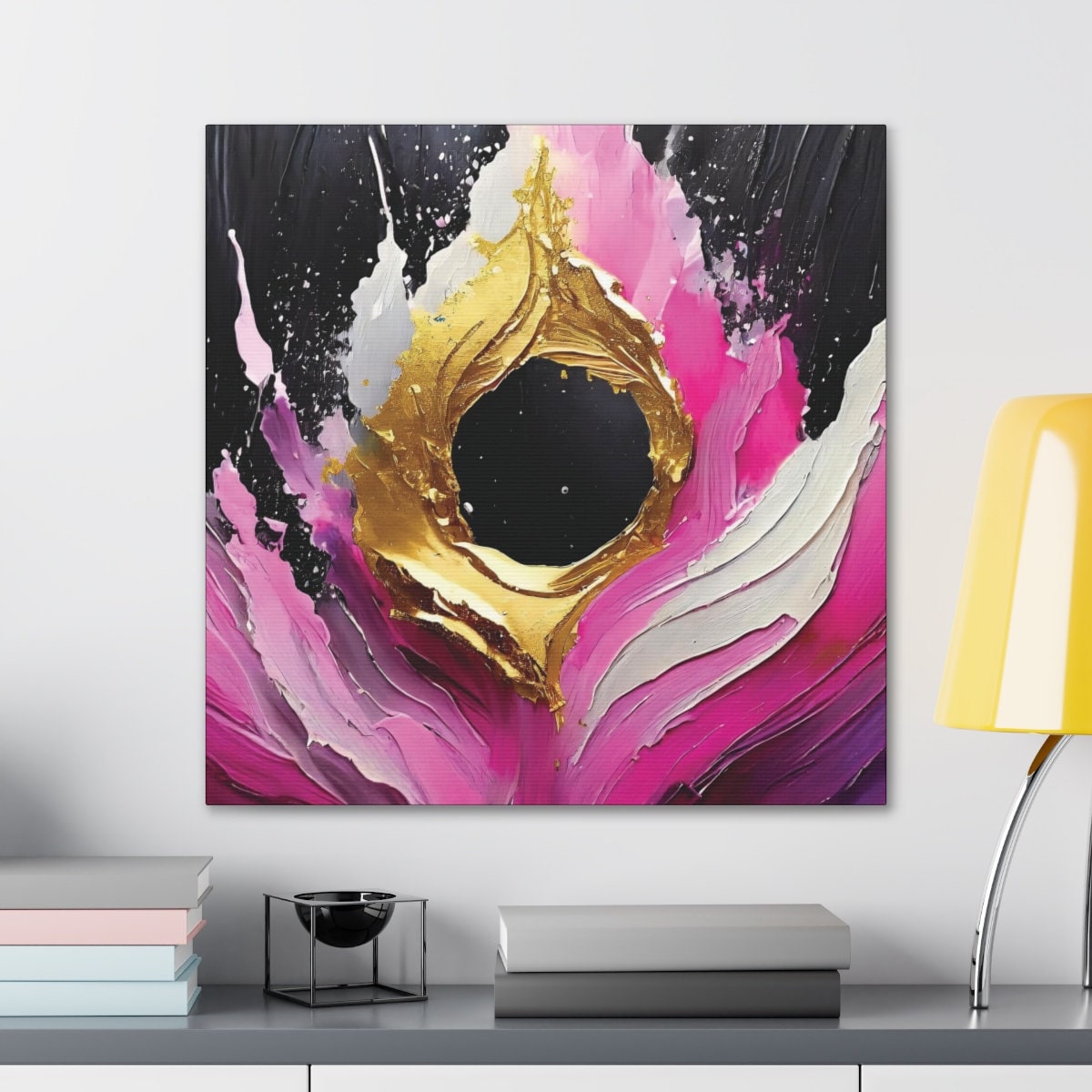 Canvas Print Wall Art Hot Pink and Gold Abstract Art, 30x30, 24x24, 20x20, 16x16, Gift for Art Lovers, Abstract Print Home Decor, Canvas Art