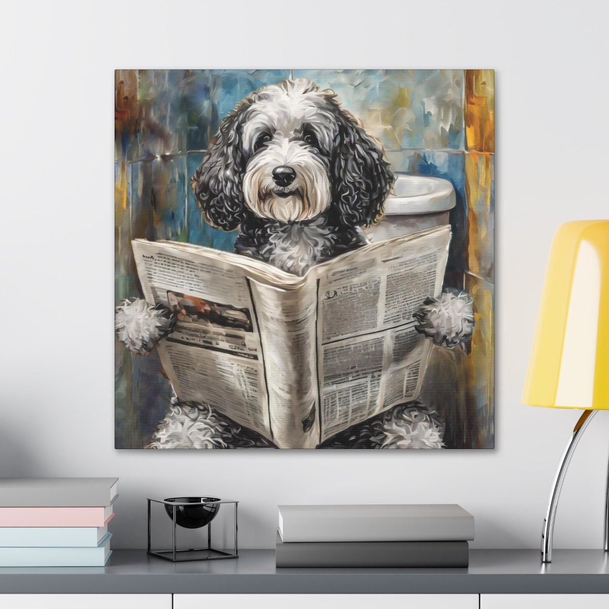 5 Designs! Frameless Canvas Print, Poopin' Doodle, 30x30, 24x24, 20x20, 16x16, Bathroom Picture, Bathroom Art, Gift for Dog Lovers, Dog Art