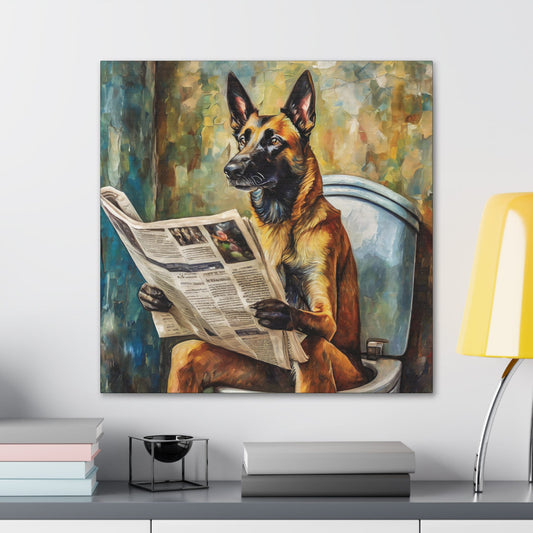 Frameless Canvas Print, Poopin' Belgian Malinois, 30x30, 24x24, 20x20, 16x16, Bathroom Picture, Bathroom Art, Gift for Dog Lovers