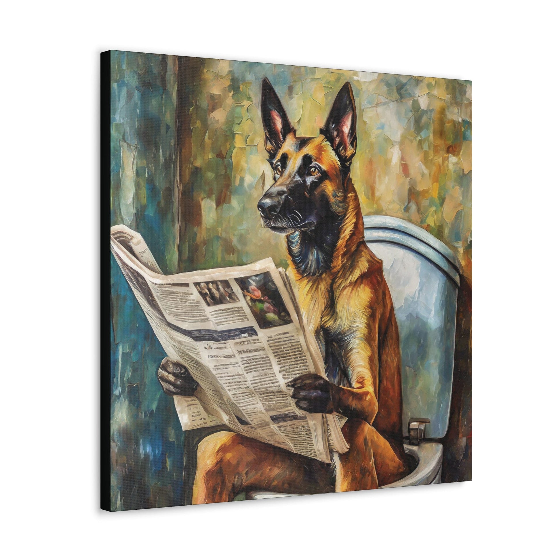 Frameless Canvas Print, Poopin' Belgian Malinois, 30x30, 24x24, 20x20, 16x16, Bathroom Picture, Bathroom Art, Gift for Dog Lovers