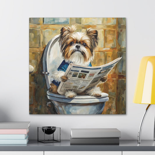 Frameless Canvas Print, Poopin' Shih Tzu, 30x30, 24x24, 20x20, 16x16, Bathroom Picture, Bathroom Art, Gift for Dog Lovers