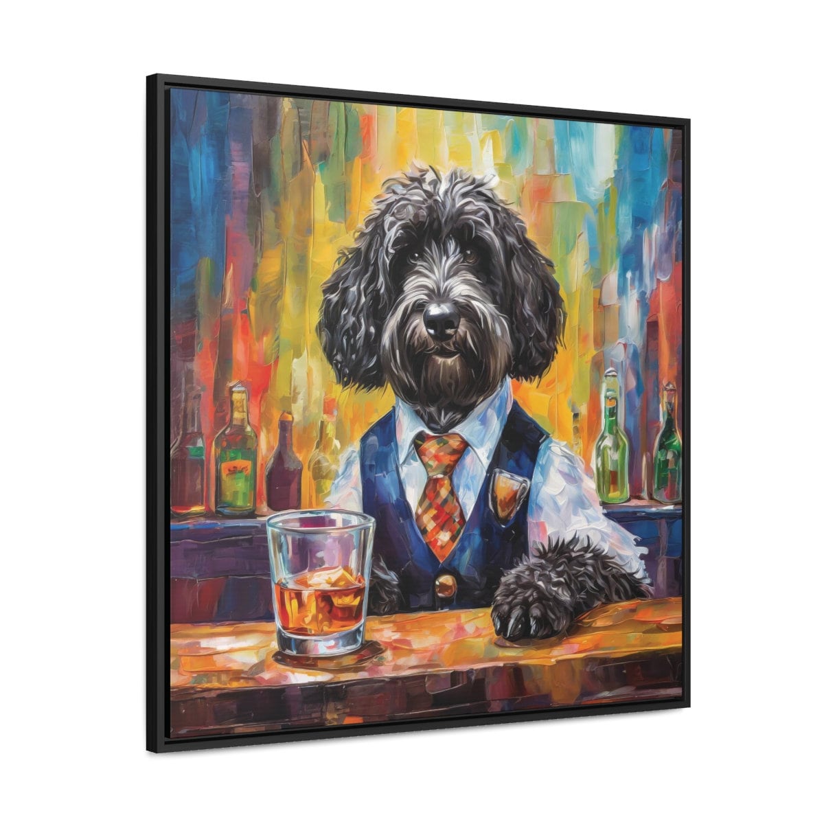 Framed Canvas Print Black Whiskey Doodle, 30x30, 24x24, 20x20, 16x16, Bathroom Picture, Bathroom Art, Gift for Dog Lovers, Dog Art, Wall Art