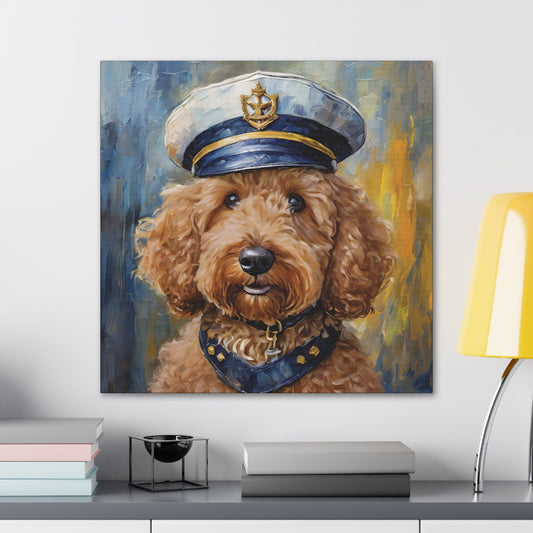 Frameless Canvas Print Wall Art, Goldendoodle Navy Admiral, 30x30, 24x24, 20x20, 16x16, Goldendoodle Art, Gift for Dog Lovers