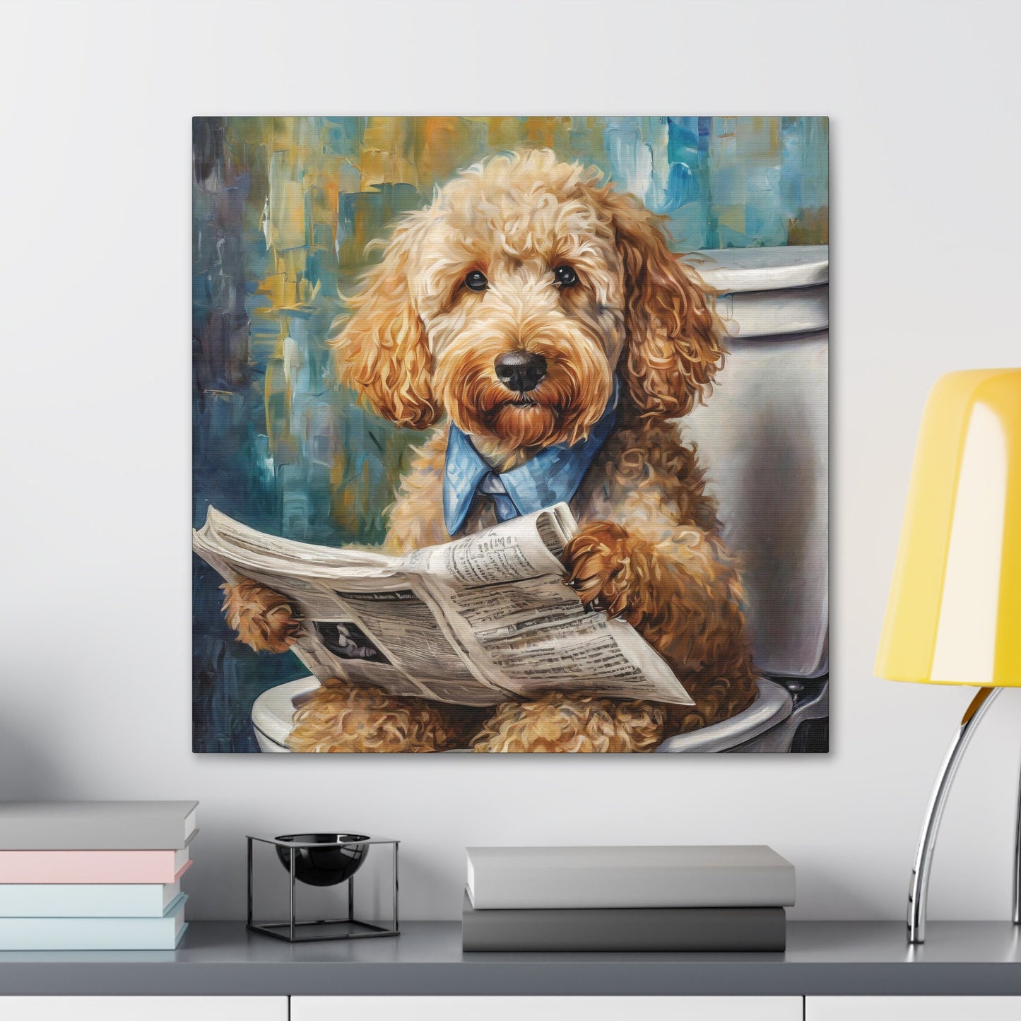 5 Designs! Frameless Canvas Print, Poopin' Doodle, 30x30, 24x24, 20x20, 16x16, Bathroom Picture, Bathroom Art, Gift for Dog Lovers, Dog Art