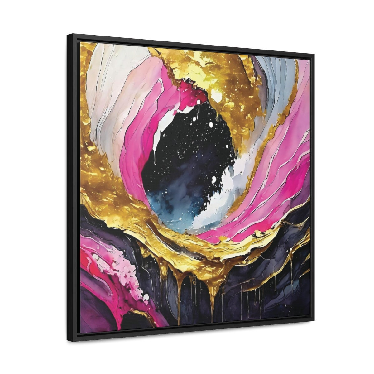 Canvas Print Wall Art Hot Pink and Gold Abstract Art, 30x30, 24x24, 20x20, 16x16, Gift for Art Lovers, Abstract Print Home Decor, Canvas Art