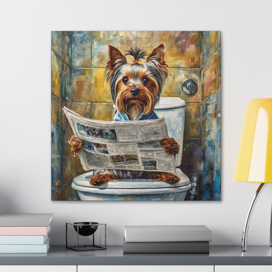 Frameless Canvas Print, Poopin' Yorkshire Terrier, Yorkie, 30x30, 24x24, 20x20, 16x16, Bathroom Picture, Bathroom Art, Gift for Dog Lovers