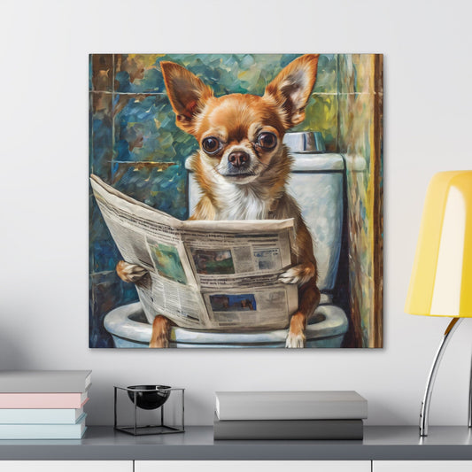 Frameless Canvas Print, Poopin' Chihuahua, 30x30, 24x24, 20x20, 16x16, Bathroom Picture, Bathroom Art, Gift for Dog Lovers