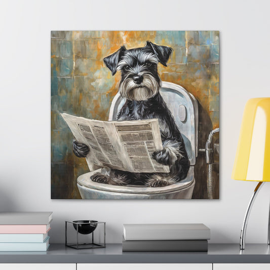 Frameless Canvas Print, Poopin' Schnauzer, 30x30, 24x24, 20x20, 16x16, Bathroom Picture, Bathroom Art, Gift for Dog Lovers