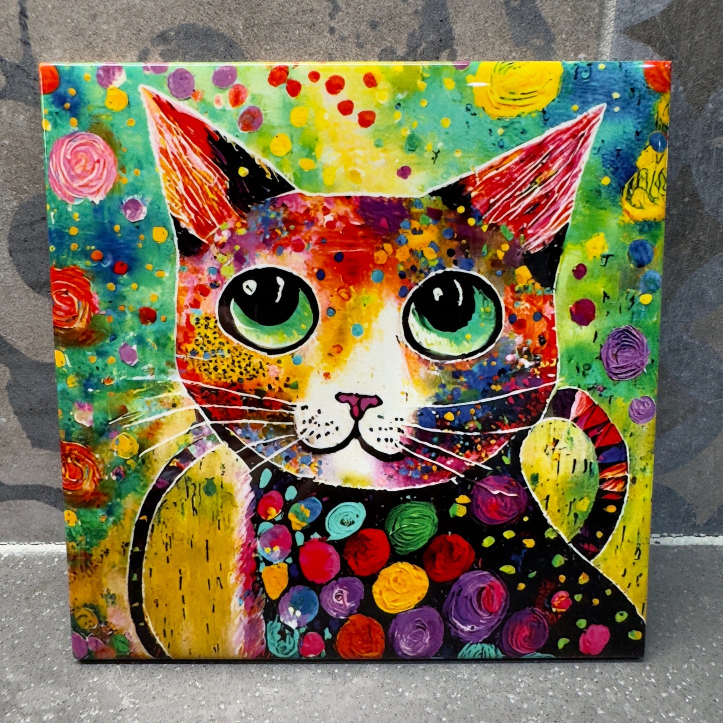 Colorful Cat Trivet. Cat Picture. Hot Plate. 6"x6" Trivet. Cat Coaster. Cat Decor. Kitchen Decor. Cat Art. Kitty Cat Decor.